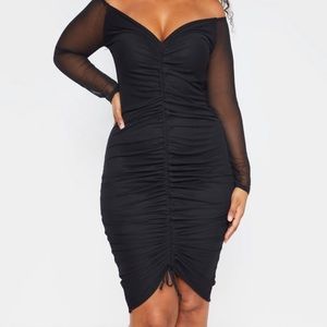 Plus Black Ruched Midi Dress
